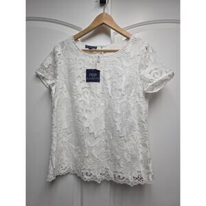 Talbots White Floral Lace Top Womens Size Medium BNWT